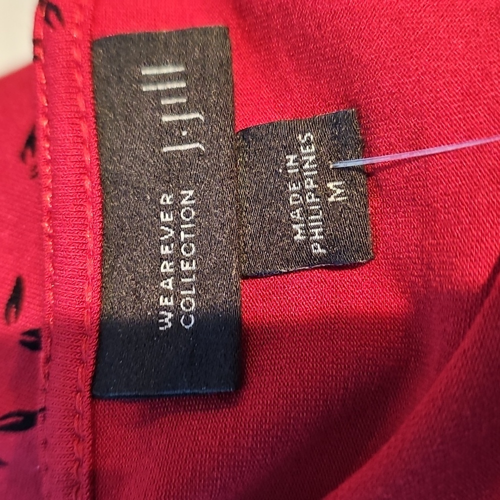 J.Jill Wearever Collection Size M Red Dress Black Leaf Pattern - Picture 7 of 8